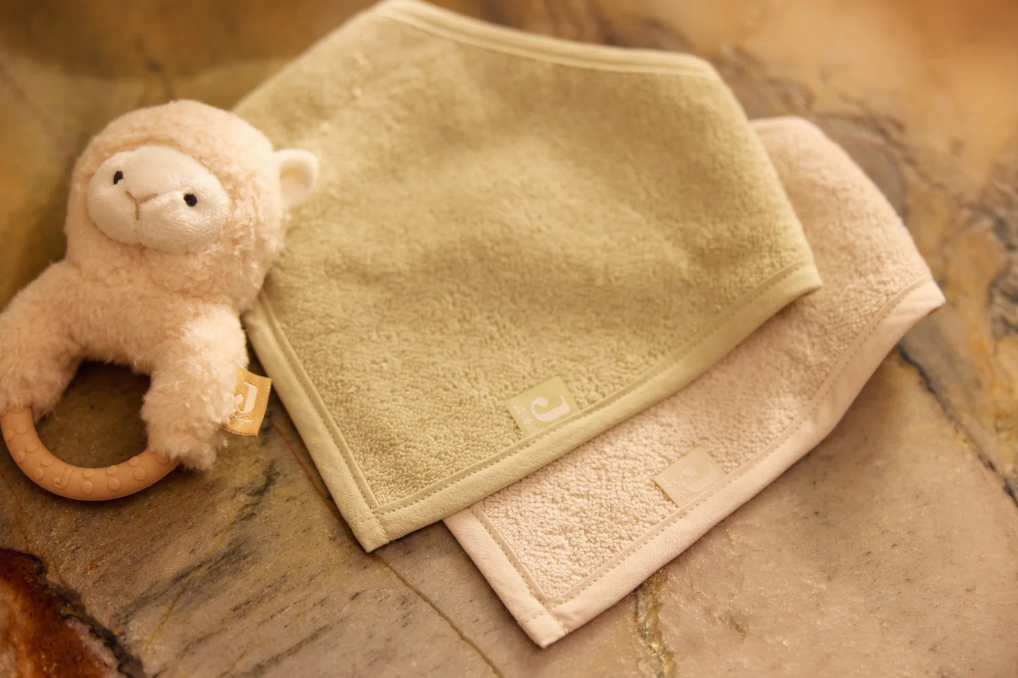 Lot de 2 bavoirs/bandanas - Matcha/Sable
