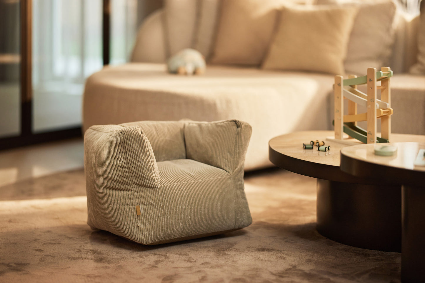 Fauteuil Pouf - Velours Sauge