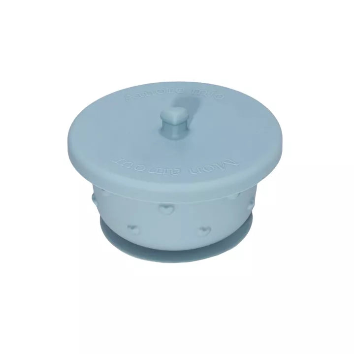 Bol silicone avec couvercle - Bleu Cœur