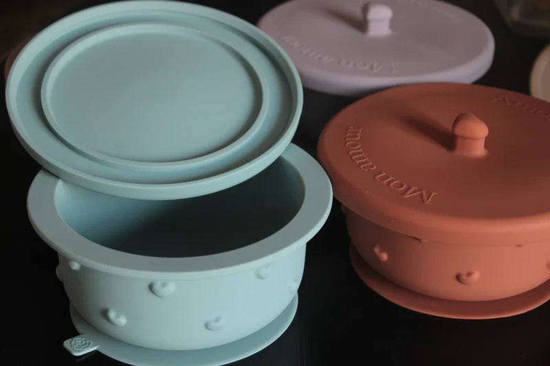 Bol silicone avec couvercle - Bleu Cœur