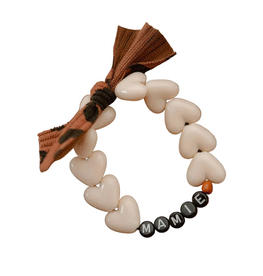 Bracelet MAMIE - Maxi Coeurs Beige & Noeud Léopard