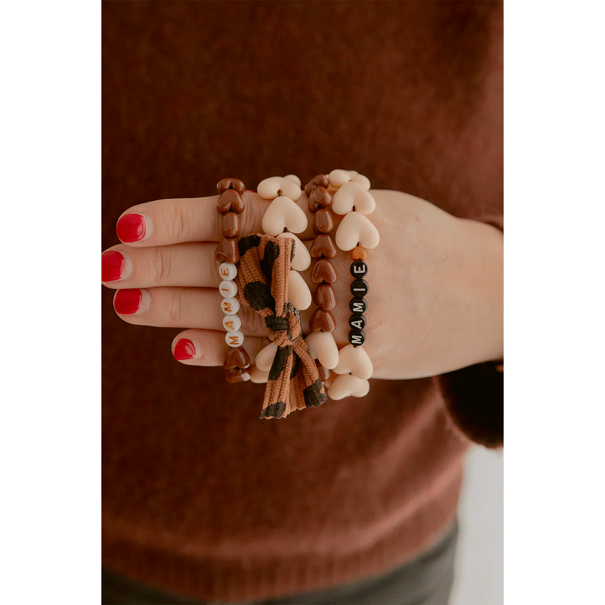 Bracelet MAMIE - Cœurs Marron