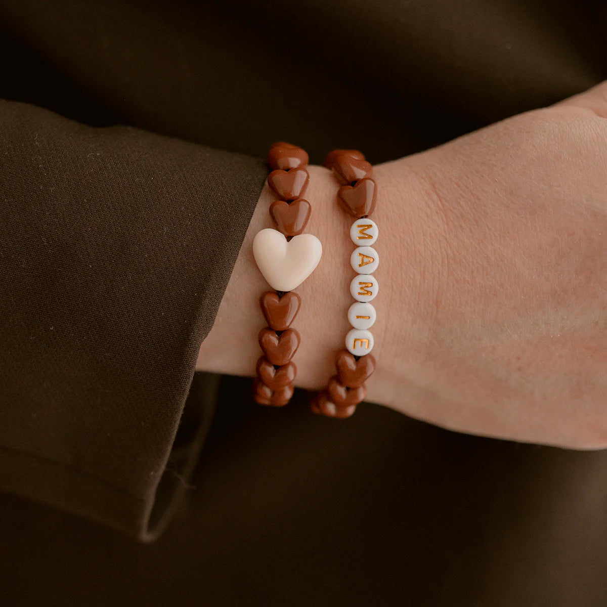 Bracelet MAMIE - Cœurs Marron
