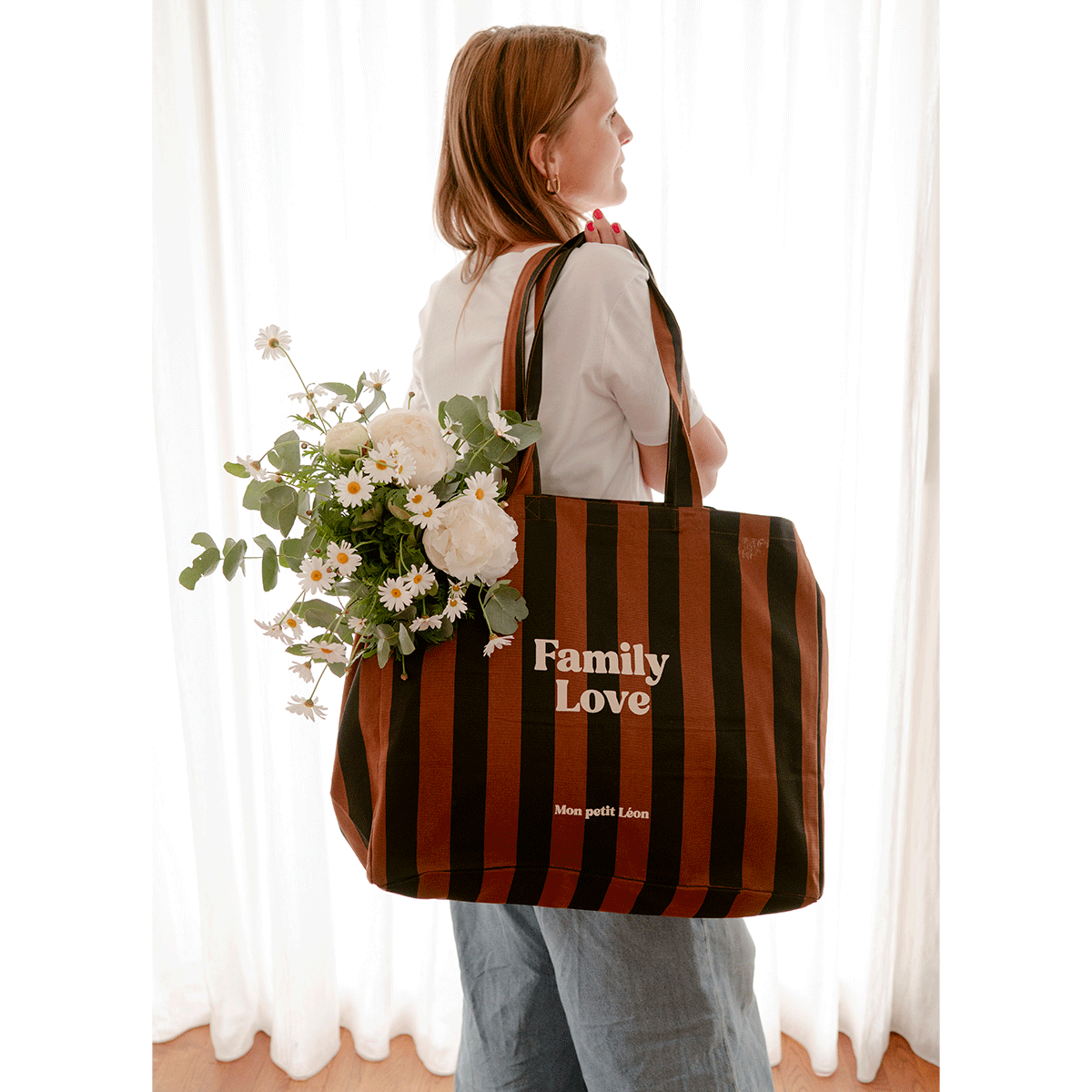Cabas FAMILY LOVE - Rayé Noir/Marron