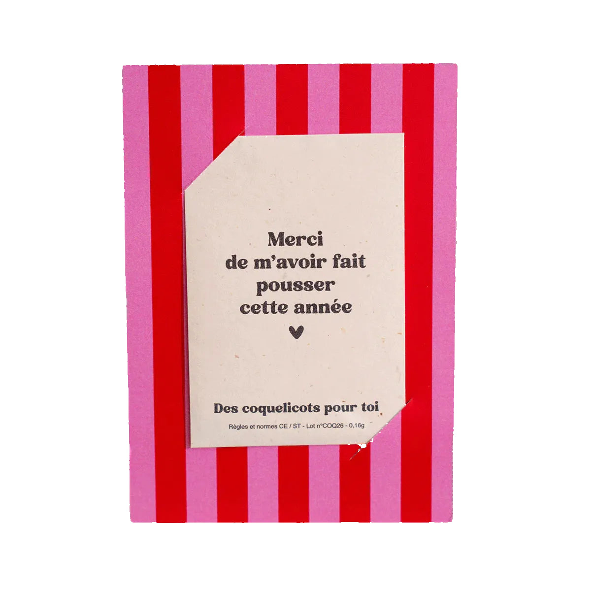 Carte à semer "Merci" - Rayé Rose/Rouge