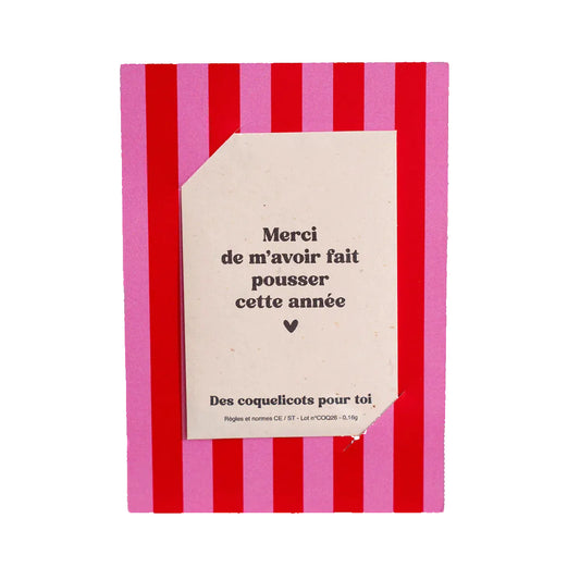 Carte à semer "Merci" - Rayé Rose/Rouge