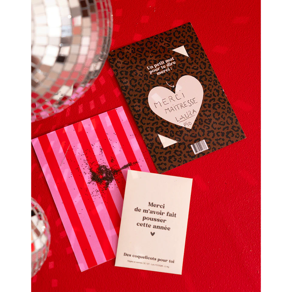 Carte à semer "Merci" - Rayé Rose/Rouge