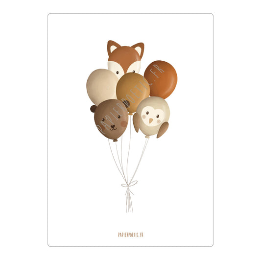 Carte anniversaire - Ballons Animaux d'Automne