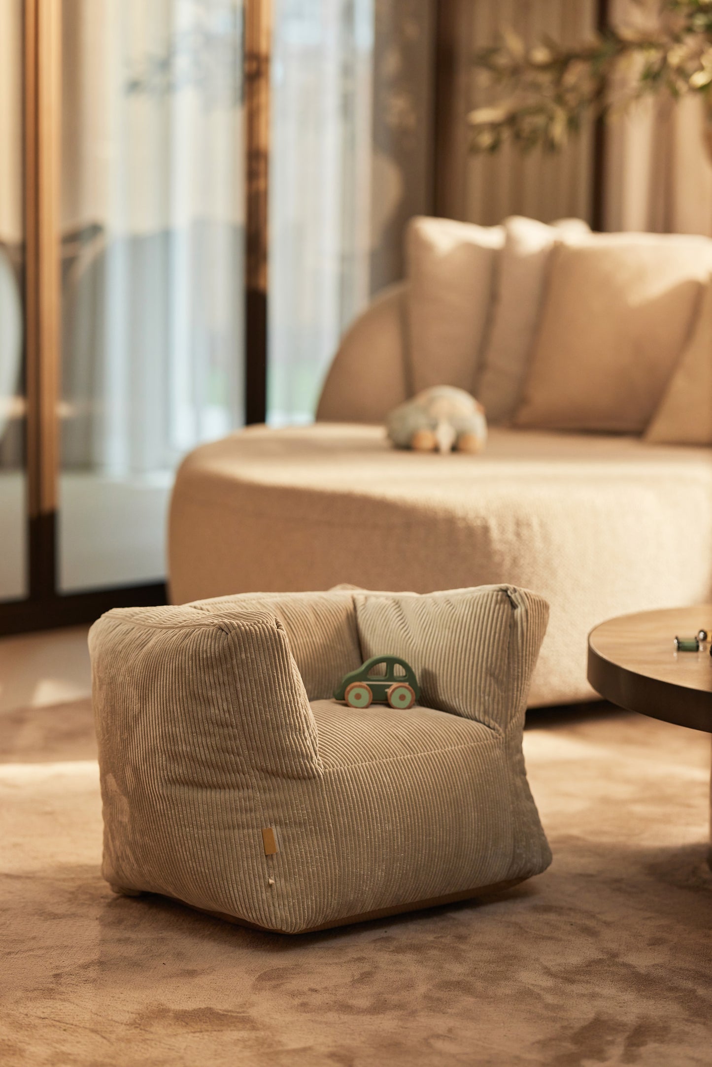 Fauteuil Pouf - Velours Sauge