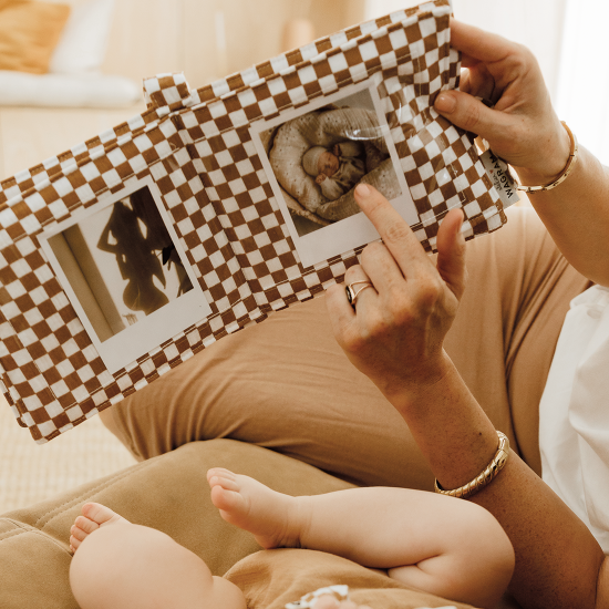 Album photo tissu - Damier Marron/Blanc