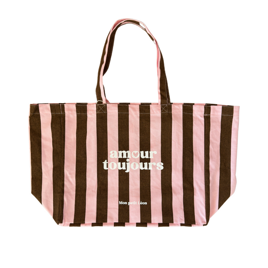 Cabas AMOUR TOUJOURS - Rayé Rose/Marron