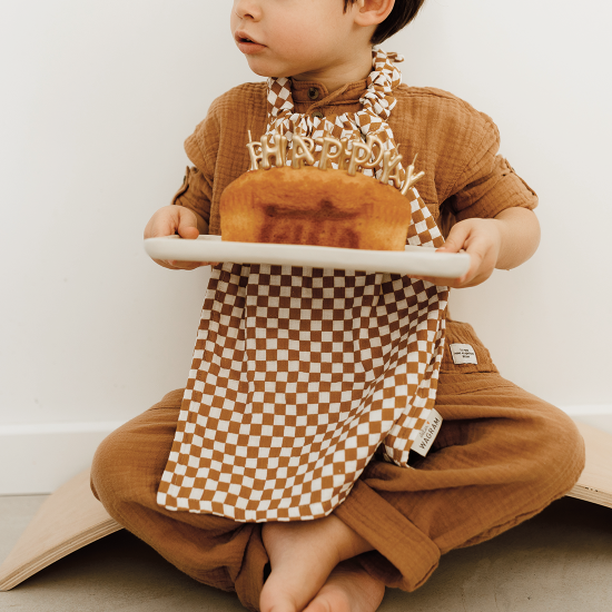 Serviette de cantine - Damier Marron/Blanc